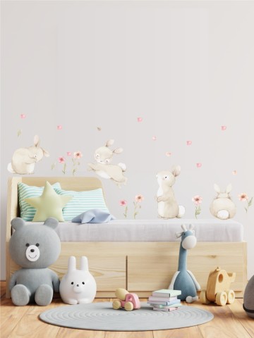 Sevimli Tavşan Dostlar Çocuk Odası Duvar Sticker